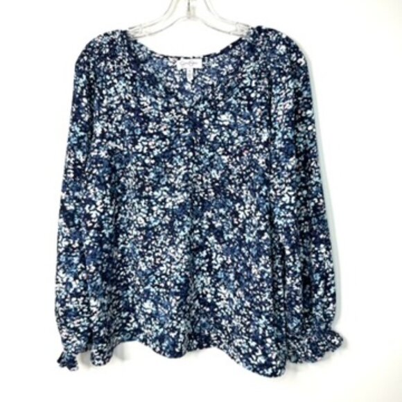 Jessica Simpson Blue Floral Blouse Long Sleeve Women’s Size Small - Picture 1 of 13